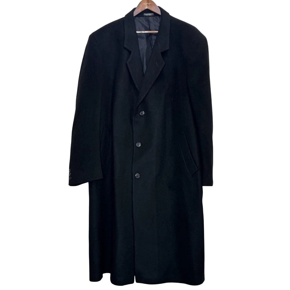 di Silver Wool Cashmere Overcoat 56R Black Mens Topcoat Big Tall Italy Fabric